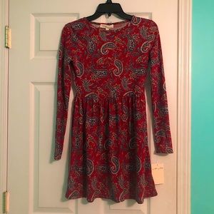 Red Long Sleeve Paisley Dress w/ Matching Mask